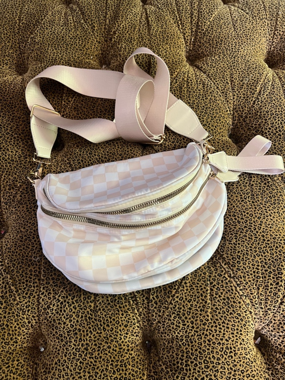 Stylish tan/white Checkered Crossbody Sling Bag